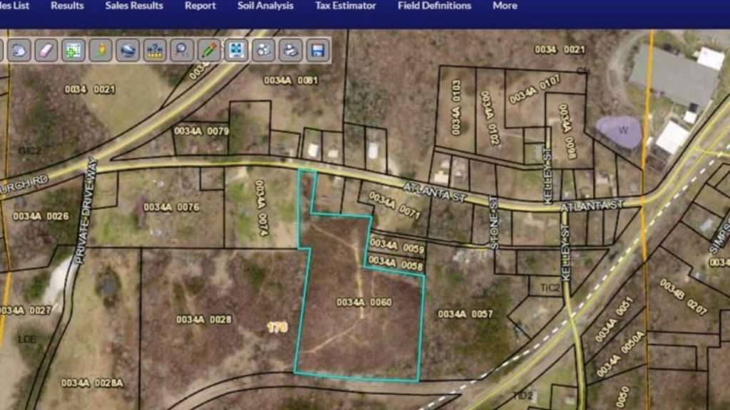 Aerial view of the 8-acre residential land tract at 0 Stone Road, Tallapoosa, GA, available through Stratus Property Group.