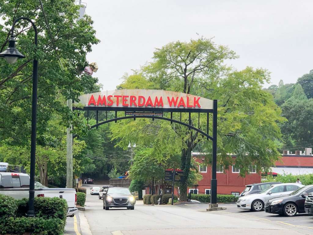 Exterior view of Amsterdam Walk, a mixed-use development adjacent to Piedmont Park in Atlanta, GA.