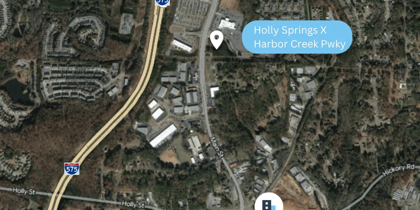 Aerial view of the 6.5-acre commercial land parcel at 101 Harbor Creek Parkway, Holly Springs, GA, sold by Stratus Property Group.