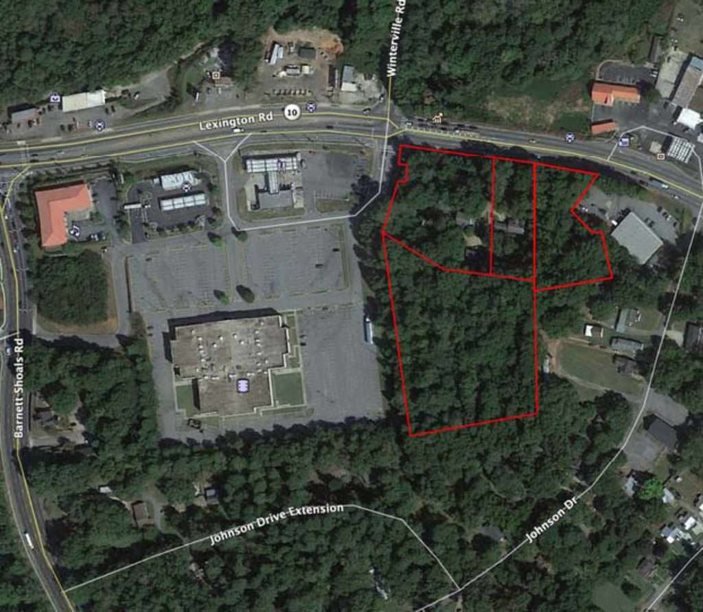 Aerial view of the 5.73-acre commercial development site at 1608/1610 Lexington Road, Athens, GA.