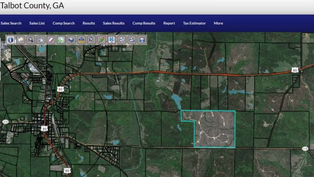 Aerial view of the 249-acre land parcel at 0 GA 208, Talbotton, GA, sold by Stratus Property Group.