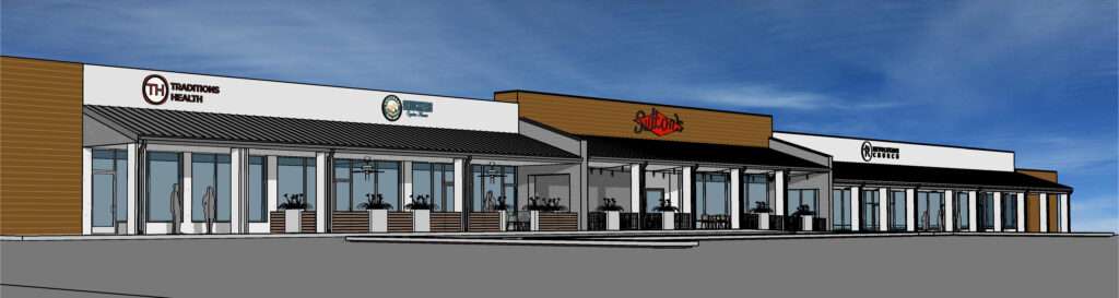 Rendering of 'The Shoppes at Rome Street' redevelopment project in downtown Carrollton, GA by Stratus Property Group.